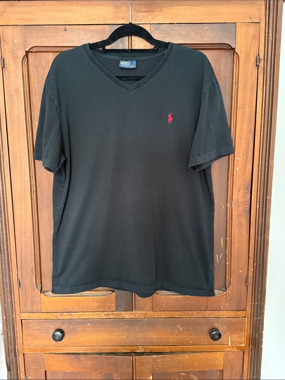 Polo Ralph Lauren Black V-Neck Tee with Red Polo Logo